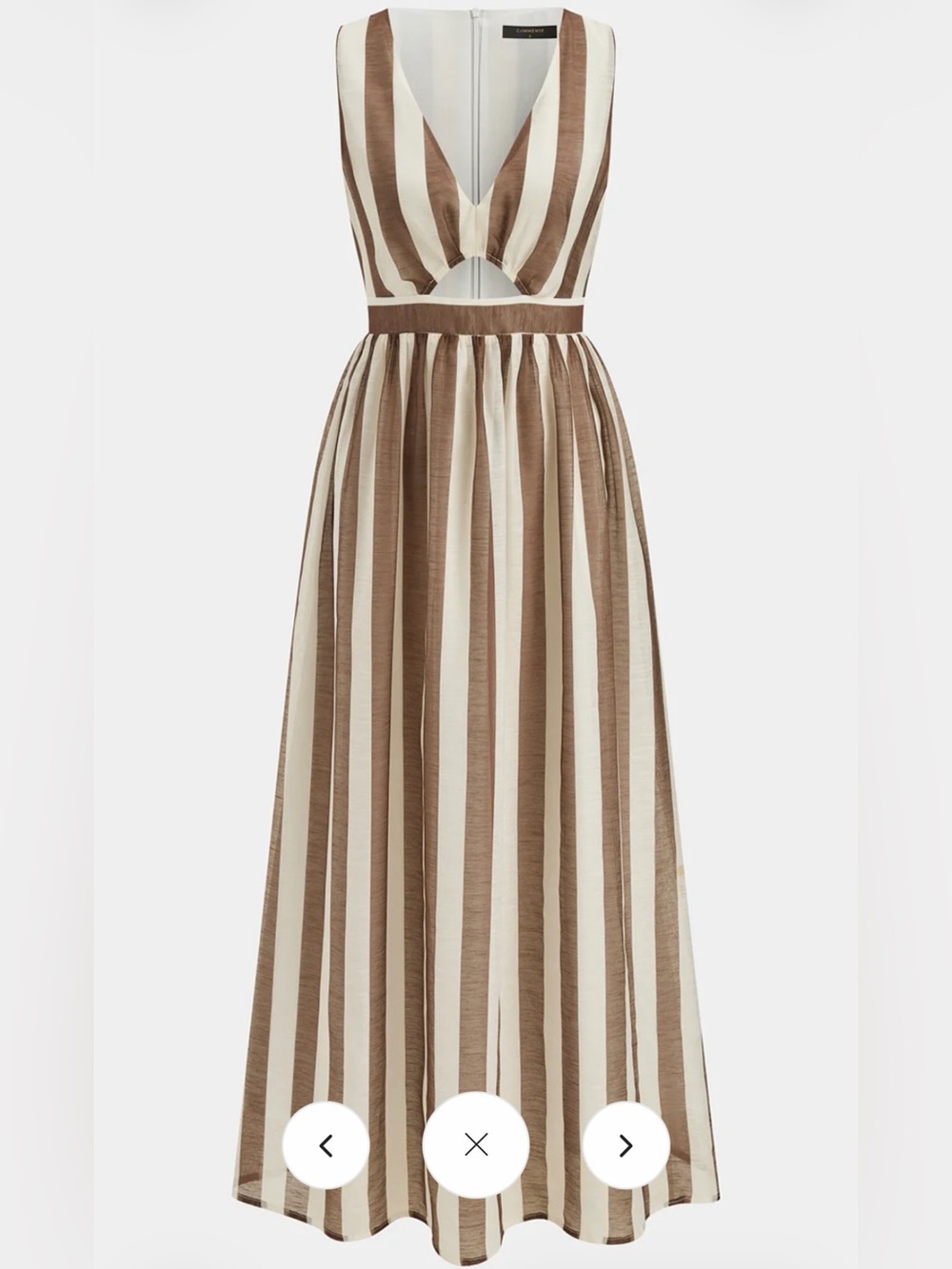 Striped Brown and Cream Maxi Dress with Cutout Waist